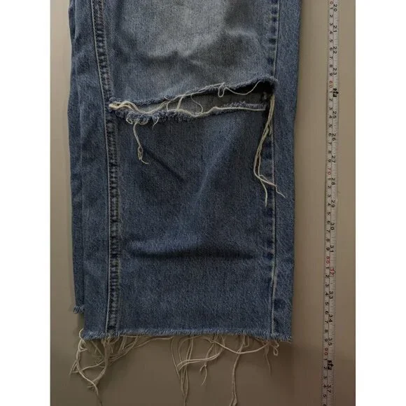 TopShop Womens Moto Denim Jeans Ankle Cropped Size 28 / 30 Wide Leg Distressed - Picture 8 of 9